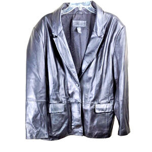 Leather Blazer Jacket Jaclyn Smith Women's Size 26 W Black Button Front